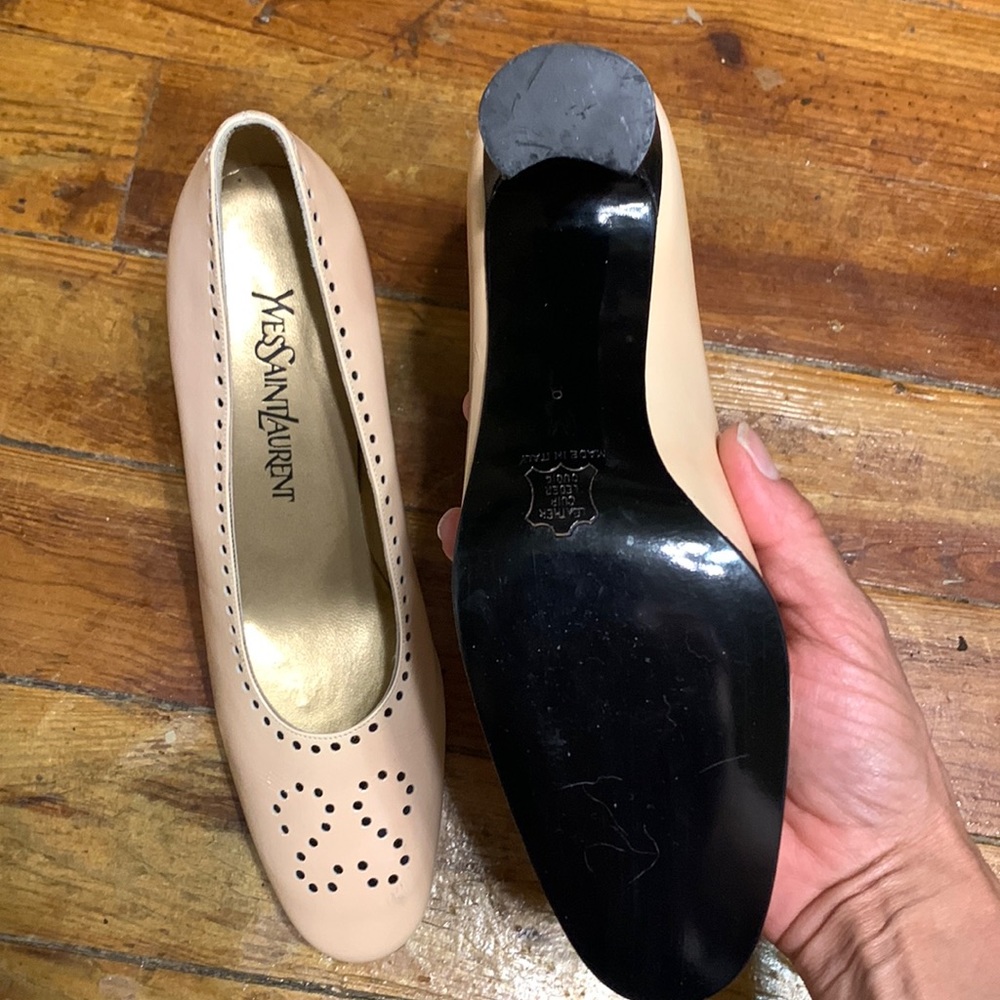 YVES SAINT LAURENT heels  cream colored with Black dots  pristine condition